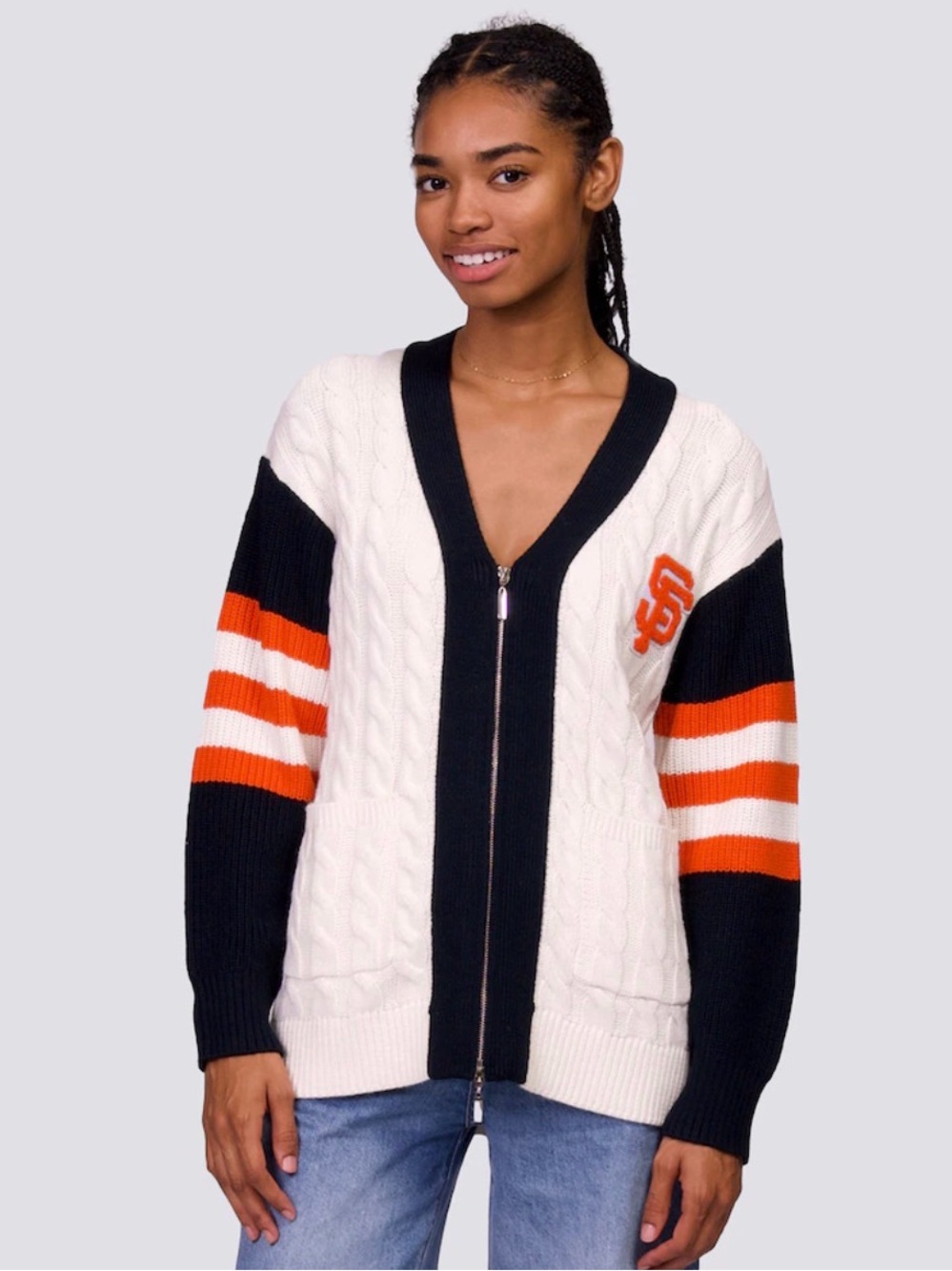 San Francisco Giants Lusso Knit V-Neck Full-Zip Sweater